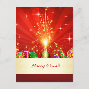 Cartão Postal De Festividades Festival de Fogo Feliz Diwali Diya da Luz