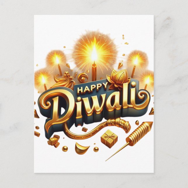 Cartão Postal De Festividades Festival de Luz Dourada de Velas Feliz Diwali Eleg (Frente)