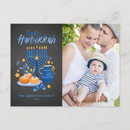 Cartão Postal De Festividades Festival Menorah Chalkboard Happy Hanukkah Foto