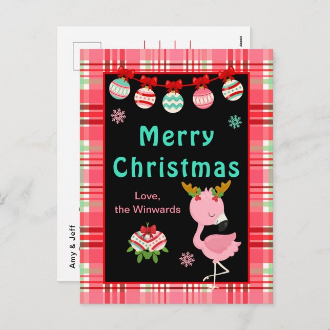 Cartão Postal De Festividades Festive Flamingo Merry Christmas (Frente/Verso)