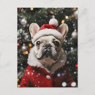 Cartão Postal De Festividades Festive Frenchie: Um Retrato de Férias