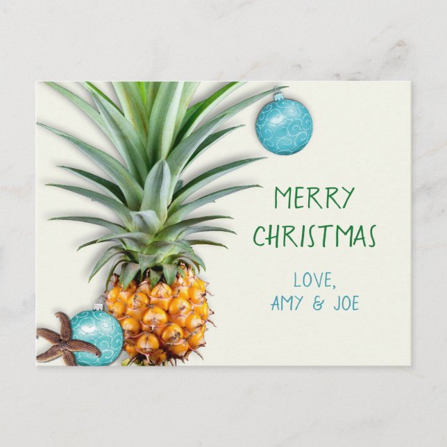 Cartão Postal De Festividades Festive Pineapple Tropical Christmas Postcard (Frente)