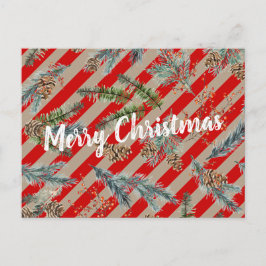 Cartão Postal De Festividades Festive Red Stripe Pine Spruce Cones Kraft Holiday