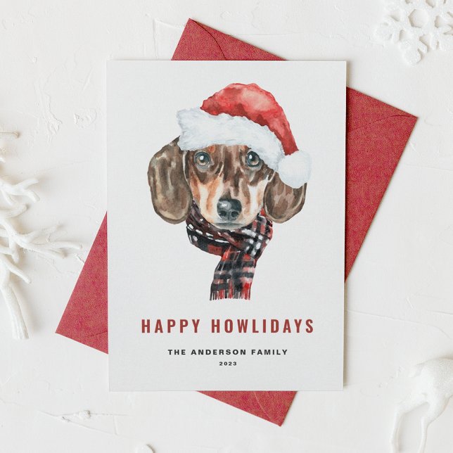 Cartão Postal De Festividades Festivo Aquarela Papais noeis Dachshund Felizes Há (Criador carregado)