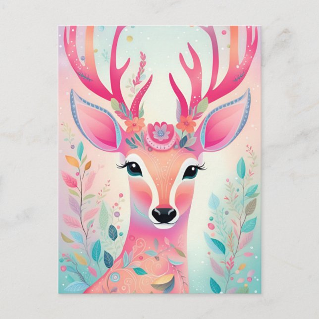Cartão Postal De Festividades Festivo Deer Christmas (Frente)