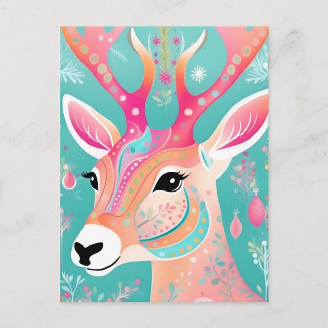 Cartão Postal De Festividades Festivo Deer Christmas (Frente)