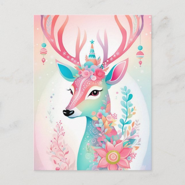 Cartão Postal De Festividades Festivo Deer Christmas (Frente)