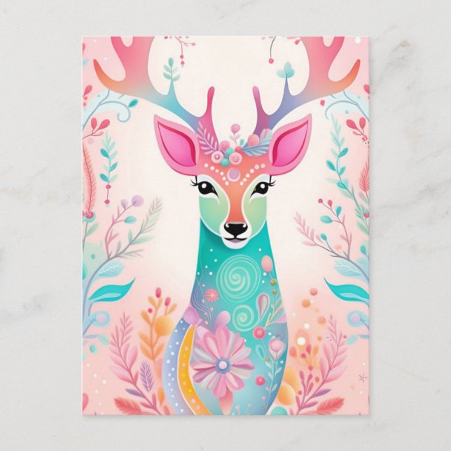 Cartão Postal De Festividades Festivo Deer Christmas (Frente)