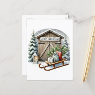 Cartão Postal De Festividades Festivo Feliz Natal Cama de trenó