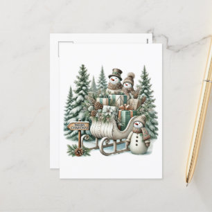 Cartão Postal De Festividades Festivo Feliz Natal - Neve Sled