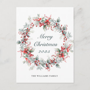 Cartão Postal De Festividades Festivo Holly Berry Wreath de Natal