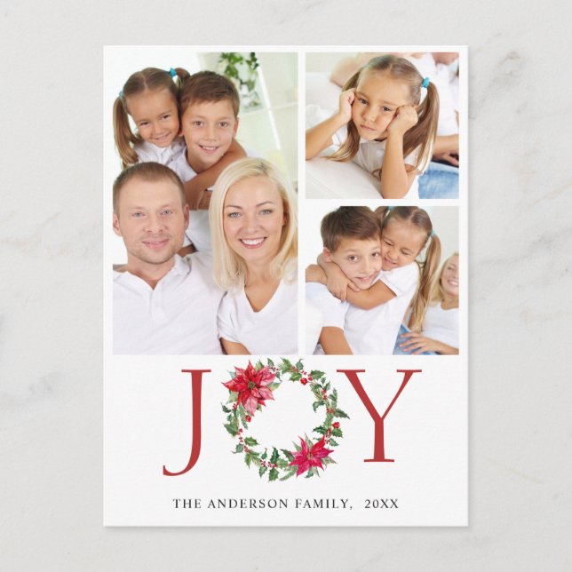 Cartão Postal De Festividades Festivo Holly Wreath Natal Saudação 3 FOTO (Frente)