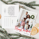 Cartão Postal De Festividades Festivo Red Script Feliz Natal Foto Vertical<br><div class="desc">Celebre a temporada com este festivo roteiro vermelho Feliz Natal Cartão-postal vertical fotográfico com um toque de charme elegante. A design chic apresenta uma simples paleta de cor vermelha e branca, evocando o espírito aconchegante do inverno. O seu apelo moderno e único e a sua formulação rústica criam um equilíbrio...</div>