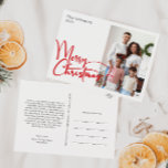 Cartão Postal De Festividades Festivo Red Script Felry Natal Um Foto<br><div class="desc">Celebre a temporada com este festivo roteiro vermelho Feliz Natal Um cartão postal de festas com um toque de charme elegante. A design chic apresenta uma simples paleta de cor vermelha e branca, evocando o espírito aconchegante do inverno. O seu apelo moderno e único e a sua formulação rústica criam...</div>