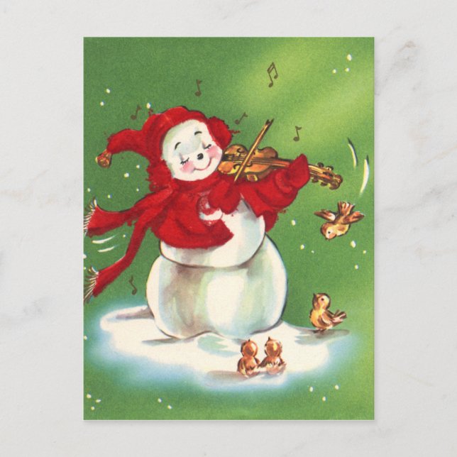 Cartão Postal De Festividades Festivo Vintage Snowman Natal (Frente)