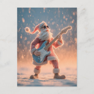 Cartão Postal De Festividades Figura do Papai Noel Tocando uma Guitarra Elétrica