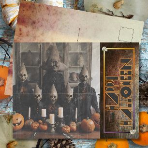 Cartão Postal De Festividades Figuras Máscaras de Halloween Vintage Assustadoras