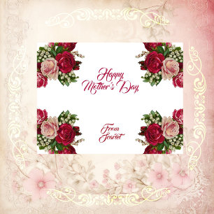 Cartão Postal De Festividades Filha Dia de as mães Rústico Rosas Floral Verde