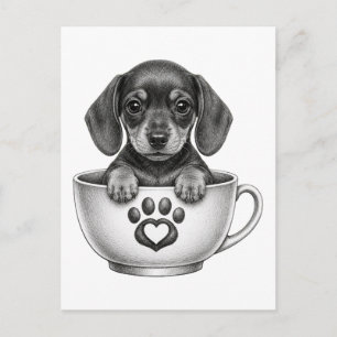 Cartão Postal De Festividades Filhote de Dachshund Xícara de Chá