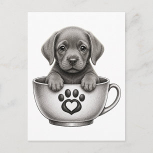 Cartão Postal De Festividades Filhote de Retriever Labrador Prata de Xícara de C