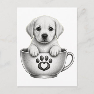 Cartão Postal De Festividades Filhote Labrador Retriever Xícara de Chá