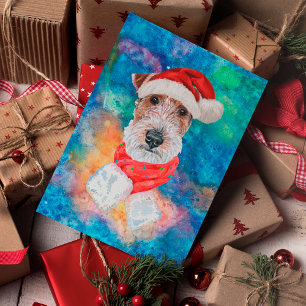 Cartão Postal De Festividades Fio Fox Terrier Brerier Dog Natal