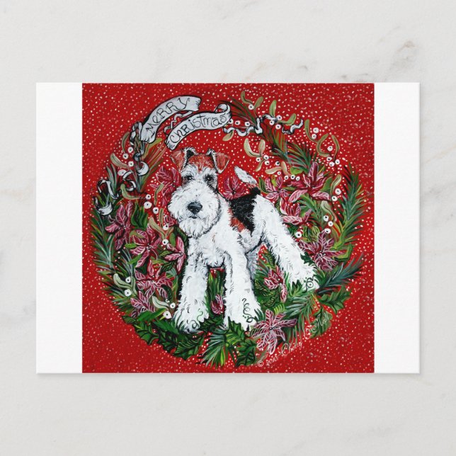 Cartão Postal De Festividades Fio Fox Terrier Natal (Frente)