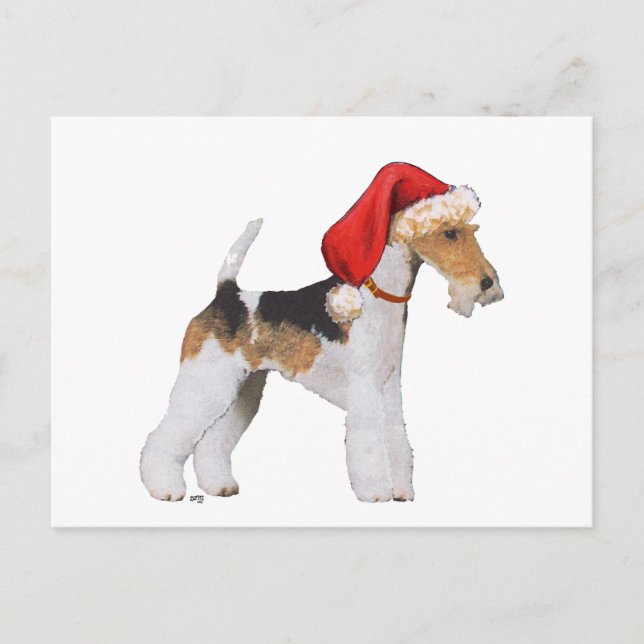Cartão Postal De Festividades Fio Fox Terrier Natal (Frente)