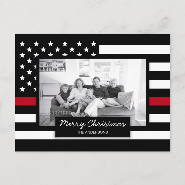 Cartão Postal De Festividades Firefighter Thin Red Line American Flag Photo (Frente)