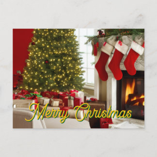 Cartão Postal De Festividades Fireplace Christmas Greetings