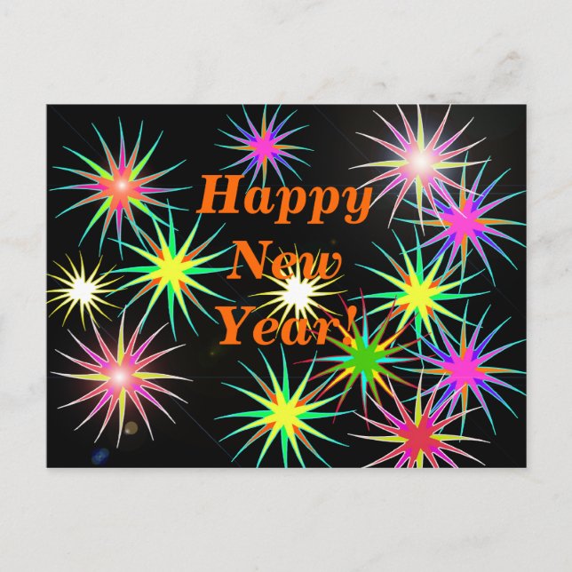 Cartão Postal De Festividades Fireworks Flash de ano novo em preto (Frente)