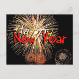 Cartão Postal De Festividades Fireworks no Cartão-postal do Feliz ano novo Verme