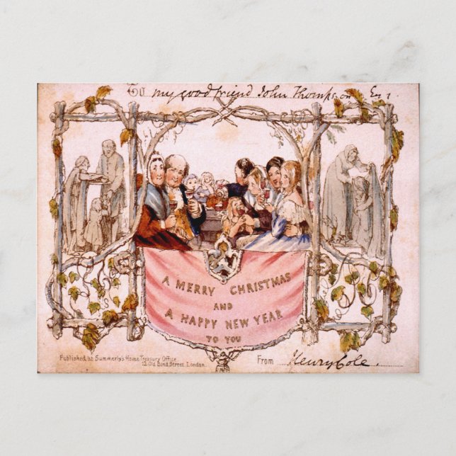 Cartão Postal De Festividades First ever Christmas card, England 1846 (Frente)