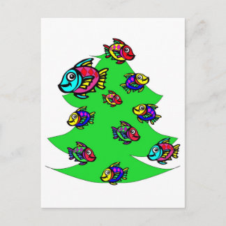 Cartão Postal De Festividades fish at Christmas tree