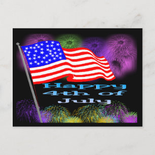 Cartão Postal De Festividades Flag Fireworks 4 de julho