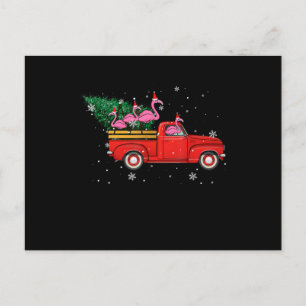 Cartão Postal De Festividades Flamingo Andando Caminhão Vermelho Xmas Natal Nata