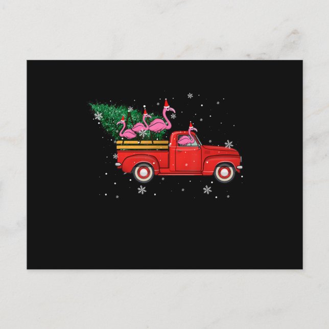 Cartão Postal De Festividades Flamingo Andando Caminhão Vermelho Xmas Natal Nata (Frente)