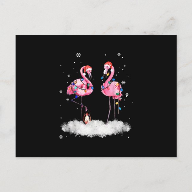 Cartão Postal De Festividades Flamingo, Árvore de Natal Santa Hat Light (Frente)