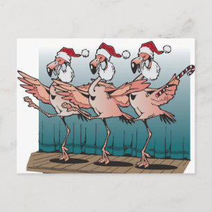 Cartão Postal De Festividades Flamingo chorus line wearing Santa hats