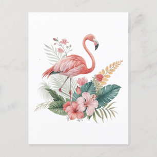 Cartão Postal De Festividades Flamingo Com Flores