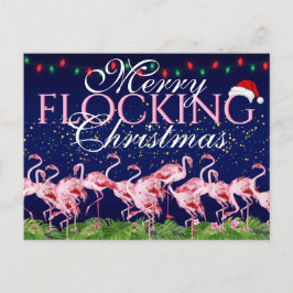 Cartão Postal De Festividades Flamingo cor-de-rosa com feliz