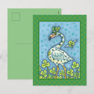 CARTÃO POSTAL DE FESTIVIDADES FLAMINGO DE BOLINHA VERDE, DIA DE SÃO PATRÍCIO ENG