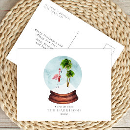 Cartão Postal De Festividades Flamingo de Desejos Calorosos Globo de Neve Natal 