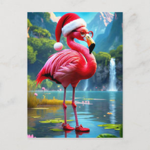 Cartão Postal De Festividades Flamingo de Natal como Papai Noel-47476