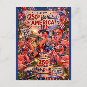 Cartão Postal De Festividades Flamingo Feliz 250º Aniversário América 4 de Julho