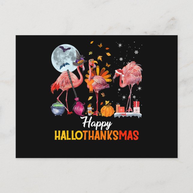 Cartão Postal De Festividades Flamingo|Flamingo Dia de Ação de Graças Halloween  (Frente)