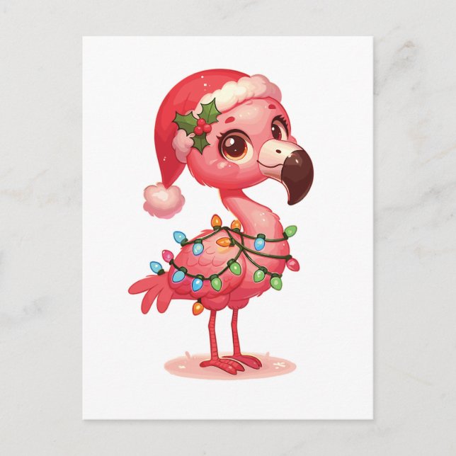 Cartão Postal De Festividades Flamingo Merry Natal Animais de inverno Flamingos (Frente)
