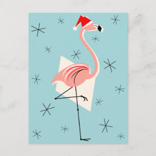 Cartão Postal De Festividades Flamingo Papais noeis Retrato azul