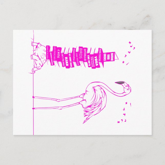 Cartão Postal De Festividades Flamingo Reading (Frente)