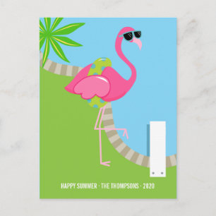 Cartão Postal De Festividades Flamingo Rosa Legal Verão Família Foto Saudação